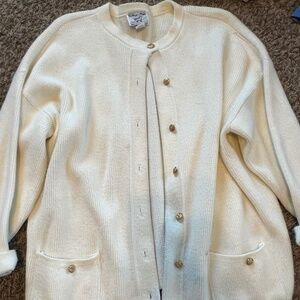 Vintage College Point 100% acrylic cream knit sweater gold buttons size large